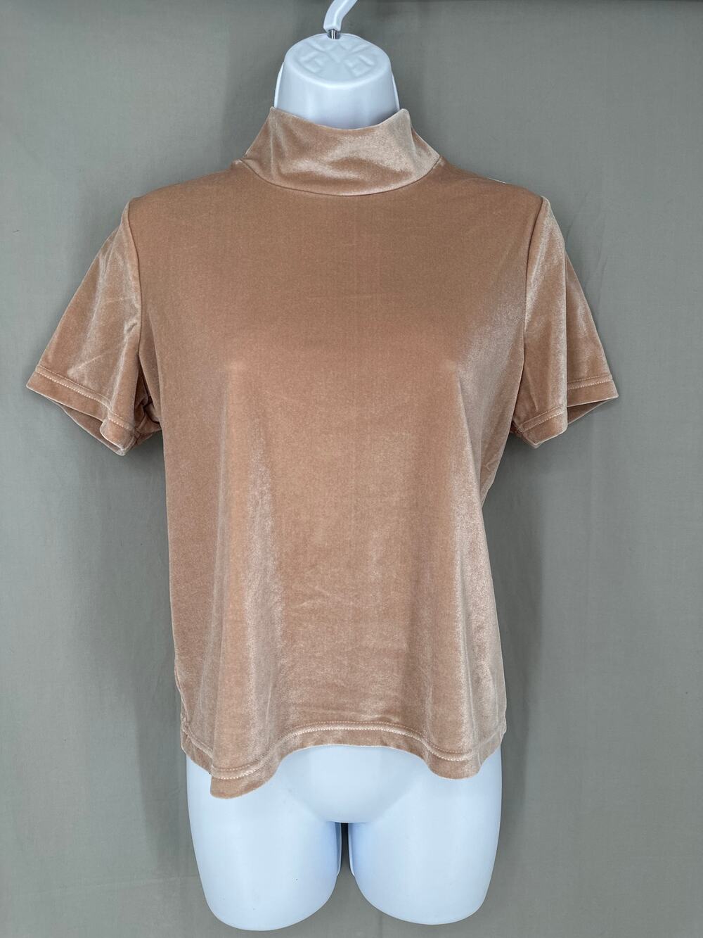 Madewell Top Womens Small Beige Velvet Mock Neck Tee Stretch Capsule Minimalist